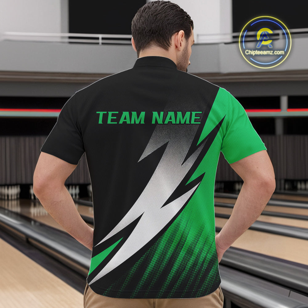 Black And Green Custom Bowling Jerseys, Men Quarter-Zip Shirt Bowling Tournament Outfits IPHW9079