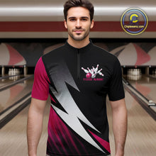 Load image into Gallery viewer, Black And Pink Custom Bowling Jerseys, Men Quarter-Zip Shirt Bowling Tournament Outfits IPHW9081