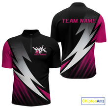 Load image into Gallery viewer, Black And Pink Custom Bowling Jerseys, Men Quarter-Zip Shirt Bowling Tournament Outfits IPHW9081