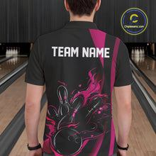Load image into Gallery viewer, Custom Pink Flame Bowling Polo Shirts For Men, Striking Fire Jerseys Team Uniform IPHW9086