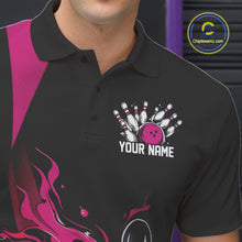 Load image into Gallery viewer, Custom Pink Flame Bowling Polo Shirts For Men, Striking Fire Jerseys Team Uniform IPHW9086