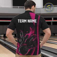 Load image into Gallery viewer, Custom Pink Flame Bowling Quarter-Zip Shirts For Men, Striking Fire Jerseys Team Uniform IPHW9086