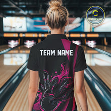 Load image into Gallery viewer, Custom Pink Flame Bowling Women Quarter-Zip Shirts, Striking Fire Jerseys Team Uniform IPHW9086