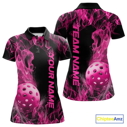Custom Pink Flame Pickleball Polo Shirts For Women, Fire Pickleball Jerseys Team Uniform IPHW9090