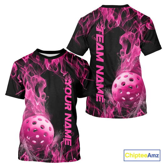 Custom Pink Flame Pickleball T-Shirts For Men, Fire Pickleball Jerseys Team Uniform IPHW9090