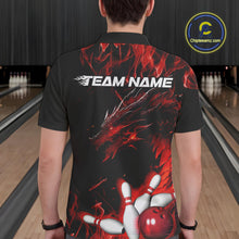 Load image into Gallery viewer, Custom Black And Red Flame Dragon Bowling Team Men Polo Shirts, Bowling League Shirt IPHW9333