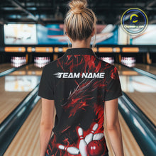 Load image into Gallery viewer, Custom Black And Red Flame Dragon Bowling Team Women Polo Shirts, Bowling League Shirt IPHW9333