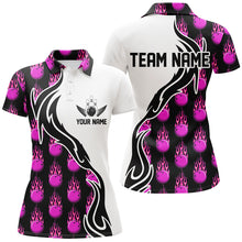Load image into Gallery viewer, Pink Custom Flame Bowling Shirts For Women, Ladies Bowling Polo Shirts With Name IPHW4961