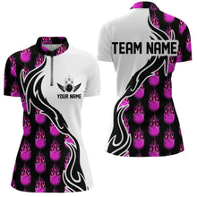 Load image into Gallery viewer, Pink Custom Flame Bowling Shirts For Women, Ladies Bowling Polo Shirts With Name IPHW4961