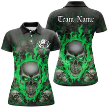 Load image into Gallery viewer, Custom Green Flame Skull Bowling Shirts For Women, Halloween Bowling Team Outfits Uniform IPHW7389