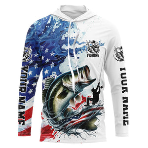 Personalized American Flag Bass Long Sleeve Fishing Shirts, Patriotic Bass Fishing Jerseys IPHW6048