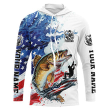 Load image into Gallery viewer, Personalized American Flag Walleye Long Sleeve Fishing Shirts, Patriotic Walleye Fishing Jerseys IPHW6049