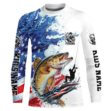 Load image into Gallery viewer, Personalized American Flag Walleye Long Sleeve Fishing Shirts, Patriotic Walleye Fishing Jerseys IPHW6049