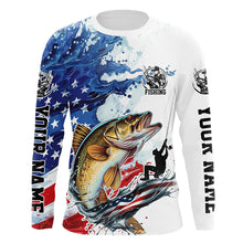 Load image into Gallery viewer, Personalized American Flag Walleye Long Sleeve Fishing Shirts, Patriotic Walleye Fishing Jerseys IPHW6049