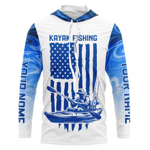 Load image into Gallery viewer, Personalized American Flag Kayak Fishing Long Sleeve Shirts Patriotic, Blue Camo Kayak Fishing Shirt IPHW6054