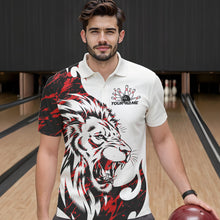 Load image into Gallery viewer, Custom Red Camo Lion Bowling Team Polo Shirts For Men, Lion Bowling League Shirt IPHW8855