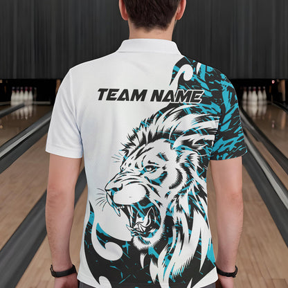 Custom Blue Camo Lion Bowling Team Polo Shirts For Men, Lion Bowling League Shirt IPHW8856