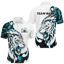 Load image into Gallery viewer, Custom Blue Camo Lion Bowling Team Polo Shirts For Men, Lion Bowling League Shirt IPHW8856