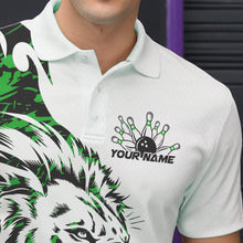 Load image into Gallery viewer, Custom Green Camo Lion Bowling Team Polo Shirts For Men, Lion Bowling League Shirt IPHW8857