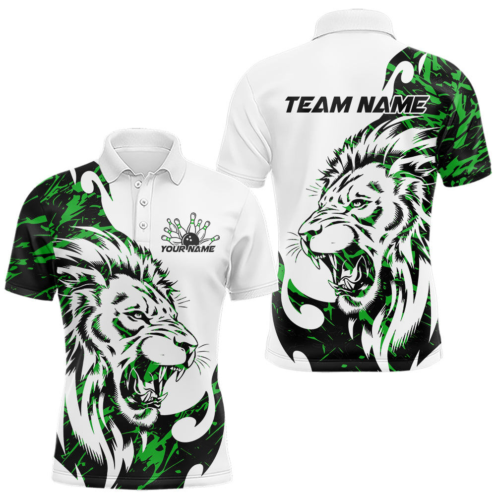 Custom Green Camo Lion Bowling Team Polo Shirts For Men, Lion Bowling League Shirt IPHW8857