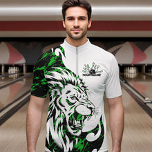 Load image into Gallery viewer, Custom Green Camo Lion Bowling Team Quarter-Zip Shirts For Men, Lion Bowling League Shirt IPHW8857
