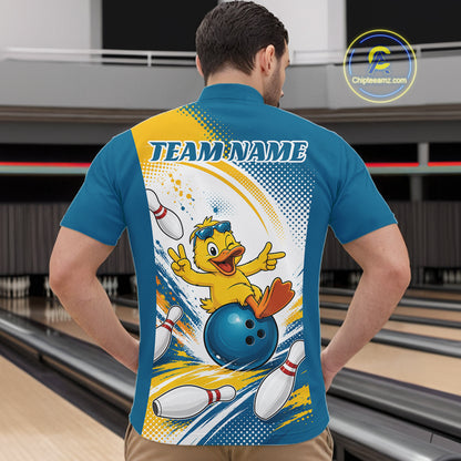 Custom Funny Yellow Duck Bowling Team Men Quarter Zip Shirt, Playful Bowling Jersey IPHW11859