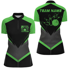 Load image into Gallery viewer, Black And Green Custom Vintage Ladies Bowling Shirts, Classic Bowling League Shirt For Team IPHW7704