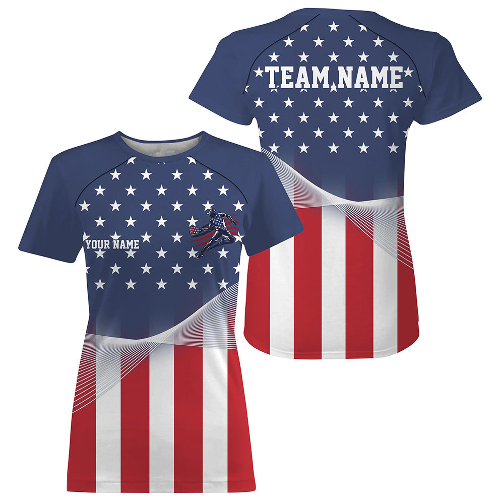 Custom American Flag Patriotic Pickleball T-Shirts For Women, US Pickleball League Shirt IPHW8126