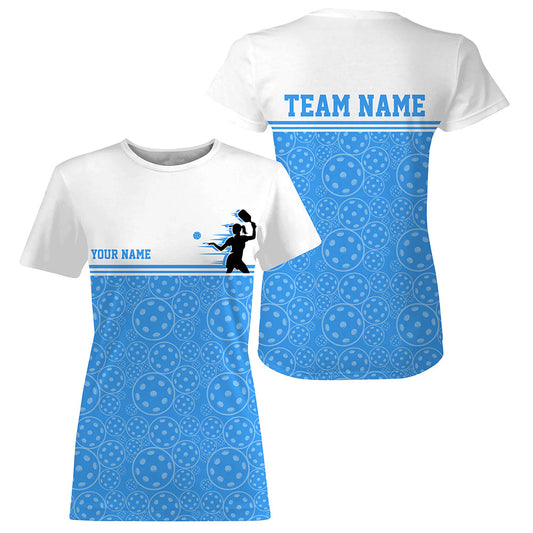 Custom Blue Pickleball T-Shirts For Women, Pickleball Pattern Ladies Team Uniform IPHW8131