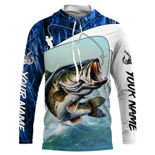 Load image into Gallery viewer, Personalized Largemouth Bass Long Sleeve Tournament Fishing Shirts, Bass Fishing Jerseys | Blue Camo IPHW5761