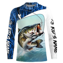 Load image into Gallery viewer, Personalized Largemouth Bass Long Sleeve Tournament Fishing Shirts, Bass Fishing Jerseys | Blue Camo IPHW5761