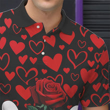 Load image into Gallery viewer, Black And Red Heart Theme Custom Valentines Bowling Polo Shirt For Men, Couple Bowling Shirt IPHW8356