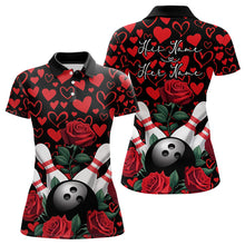 Load image into Gallery viewer, Black And Red Heart Theme Custom Valentines Bowling Polo Shirt For Women, Couple Bowling Shirt IPHW8356