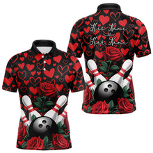 Load image into Gallery viewer, Black And Red Heart Theme Custom Valentines Bowling Polo Shirt For Men, Couple Bowling Shirt IPHW8356