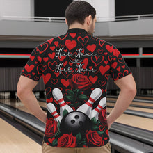 Load image into Gallery viewer, Black And Red Heart Theme Custom Valentines Bowling Quarter-Zip Shirt For Men, Couple Bowling Shirt IPHW8356