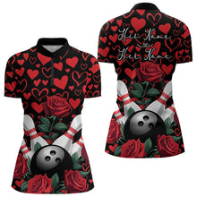 Load image into Gallery viewer, Black And Red Heart Custom Valentines Bowling Quarter-Zip Shirt For Women, Couple Bowling IPHW8356