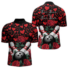 Load image into Gallery viewer, Black And Red Heart Theme Custom Valentines Bowling Quarter-Zip Shirt For Men, Couple Bowling Shirt IPHW8356