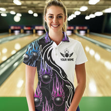 Load image into Gallery viewer, Pink Purple Blue Flame Ball Custom Bowling Team Women Polo Shirt, Fire Bowling League Shirt IPHW8864