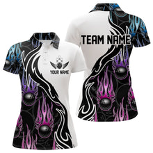 Load image into Gallery viewer, Pink Purple Blue Flame Ball Custom Bowling Team Women Polo Shirt, Fire Bowling League Shirt IPHW8864