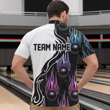 Load image into Gallery viewer, Pink Purple Blue Flame Ball Custom Bowling Team Men Quarter-Zip Shirts, Fire Bowling League Shirt IPHW8864