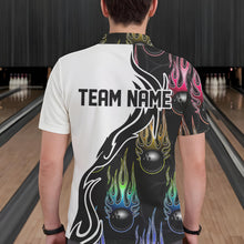Load image into Gallery viewer, Colorful Rainbow Flame Ball Custom Bowling Team Men Polo Shirts, Fire Bowling League Shirt IPHW8865