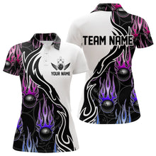 Load image into Gallery viewer, Blue Purple Pink Flame Ball Custom Bowling Team Women Polo Shirt, Fire Bowling League Shirt IPHW8866