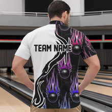Load image into Gallery viewer, Blue Purple Pink Flame Ball Custom Bowling Team Men Quarter-Zip Shirts, Fire Bowling League Shirt IPHW8866