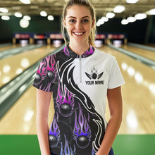 Load image into Gallery viewer, Blue Purple Pink Flame Ball Custom Bowling Women Quarter-Zip Shirts, Bowling League Shirt IPHW8866
