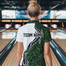 Load image into Gallery viewer, Black And Green Bowling Pattern Custom Bowling Team Women Polo Shirts, Bowling League Shirt IPHW8867