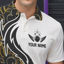 Load image into Gallery viewer, Black And Yellow Bowling Pattern Custom Bowling Team Men Polo Shirts, Bowling League Shirt IPHW8868