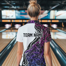 Load image into Gallery viewer, Blue Purple Pink Bowling Pattern Custom Bowling Team Women Polo Shirt, Bowling League Shirt IPHW8869