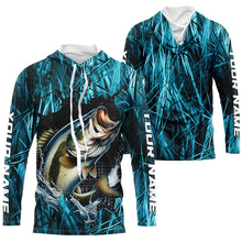 Load image into Gallery viewer, Largemouth Bass Fishing Custom Long Sleeve Tournament Shirts, Bass Fishing Jerseys | Blue Camo IPHW6358