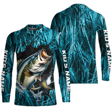 Load image into Gallery viewer, Largemouth Bass Fishing Custom Long Sleeve Tournament Shirts, Bass Fishing Jerseys | Blue Camo IPHW6358