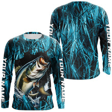 Load image into Gallery viewer, Largemouth Bass Fishing Custom Long Sleeve Tournament Shirts, Bass Fishing Jerseys | Blue Camo IPHW6358